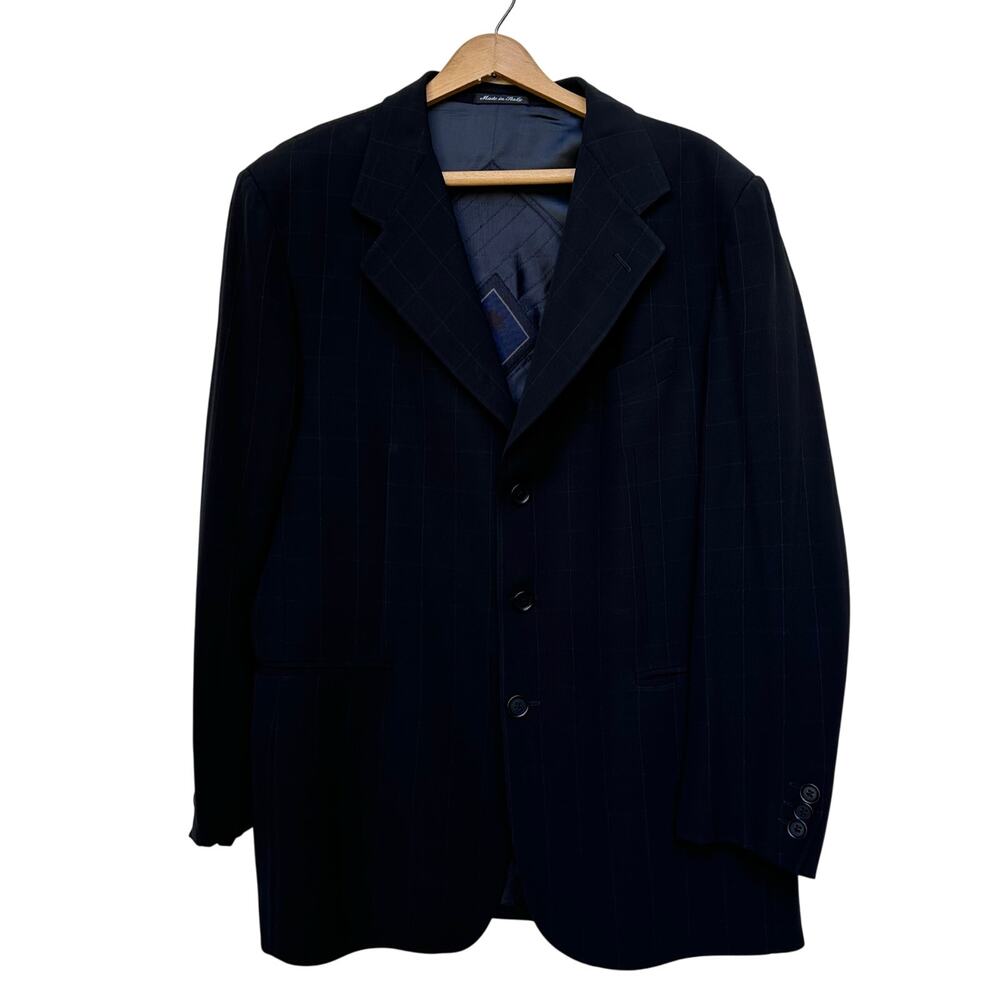 Pal Zileri Pull Blazer Men’s 52 IT / 42 US Made in Italy Black Windowpane Wool